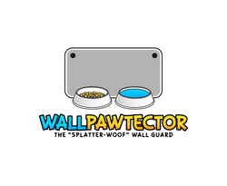 Wall Pawtector: The "Splatter-Woof" Wall Guard. A dog pet product designed to protect wall area behind dog bowls and feeders from splatter, spill, spray, and other mess from dog food and water.