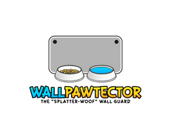 Wall Pawtector: The "Splatter-Woof" Wall Guard.  A dog pet product designed to protect wall area behind dog bowls and feeders from splatter, spill, spray, and other mess from dog food and water. 